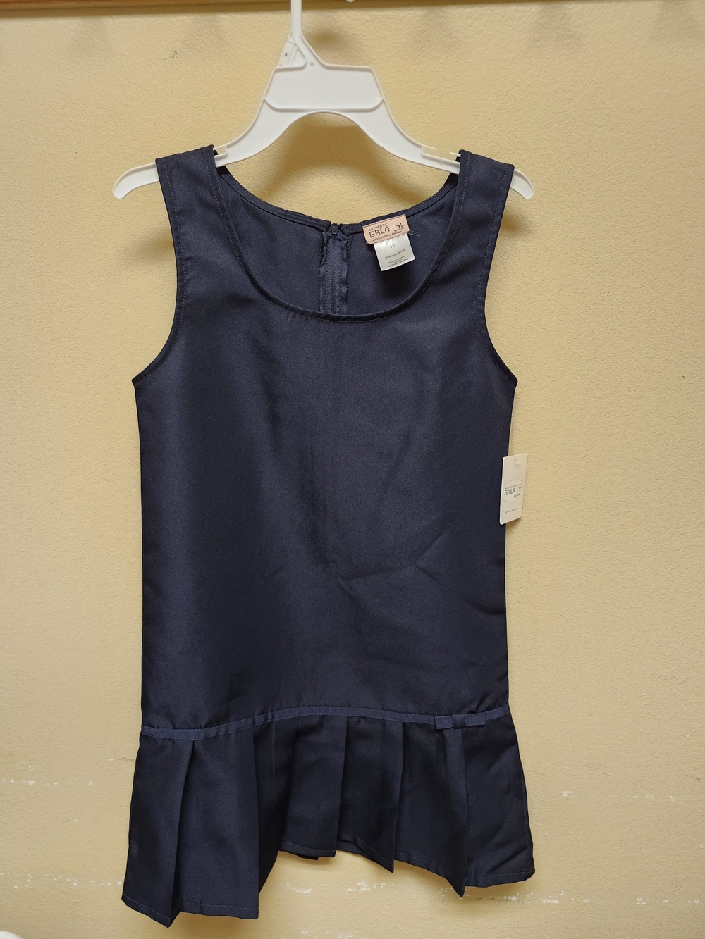 Girls Navy Pleated Hem Sleeveless Dress